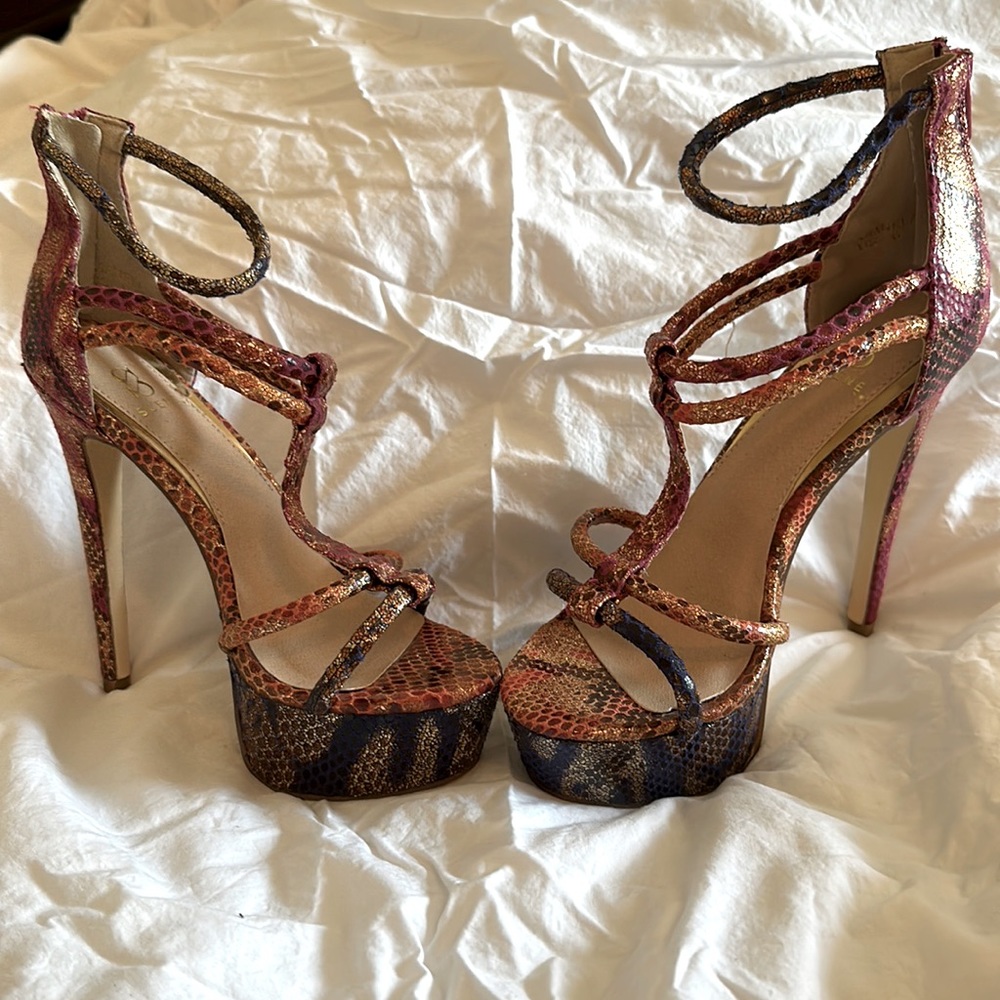 Multicolor Snake skin 5 inch high heel